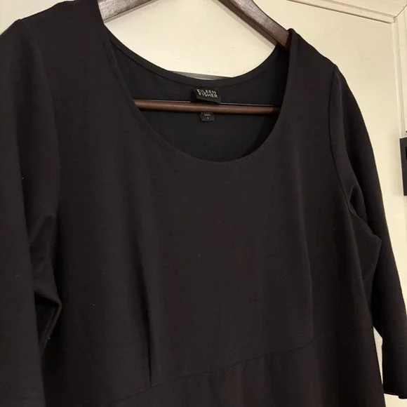 Eileen Fisher Black Crew Neck Midi Dress - Picture 6 of 6